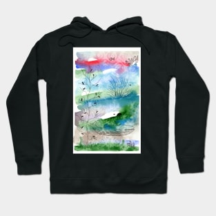 Whimsical Whale Illustration with Watercolor and Ink Hoodie